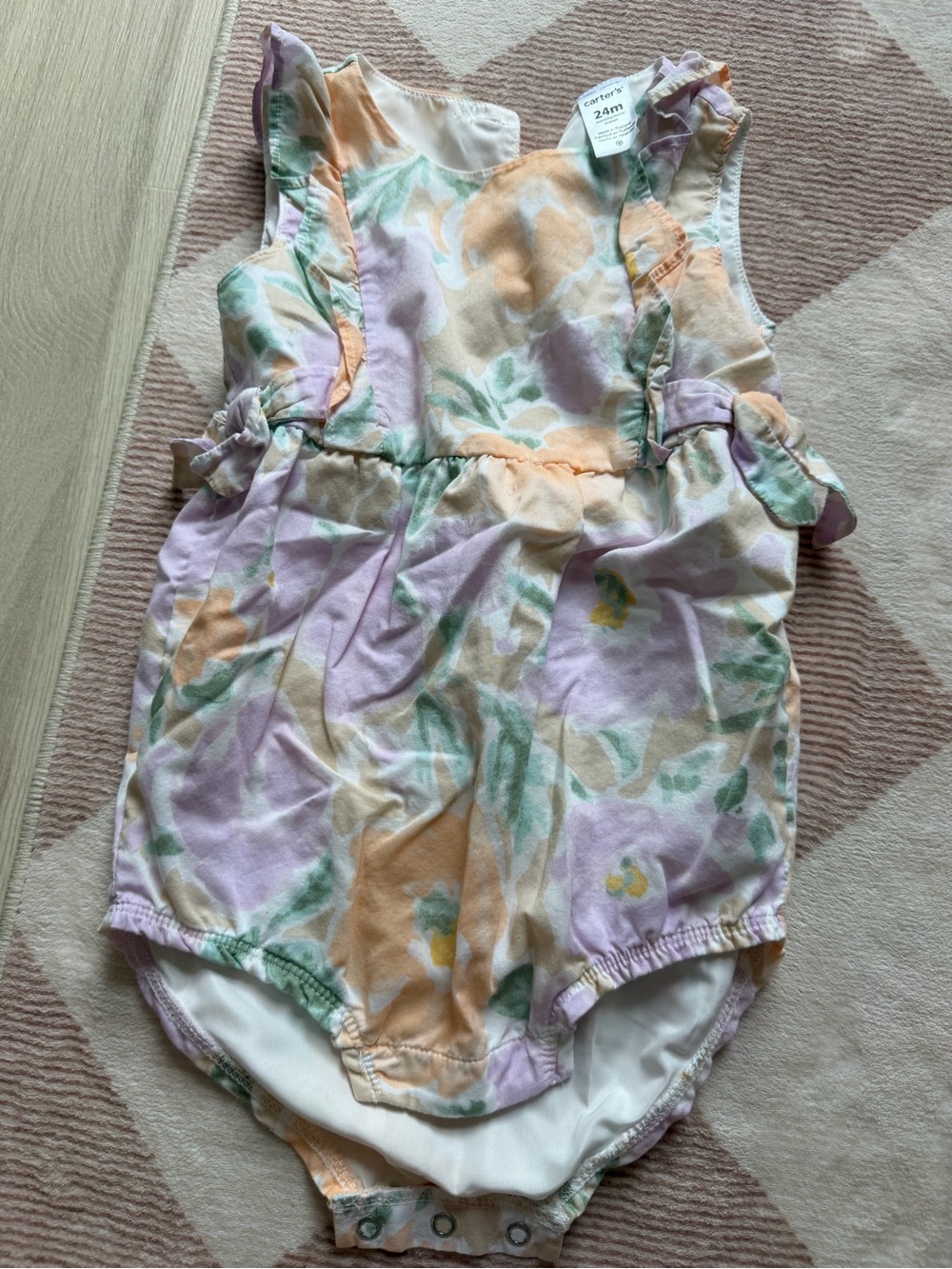 Carter's Pastel Floral Ruffle Baby One-Piece - Purple, Peach, Green